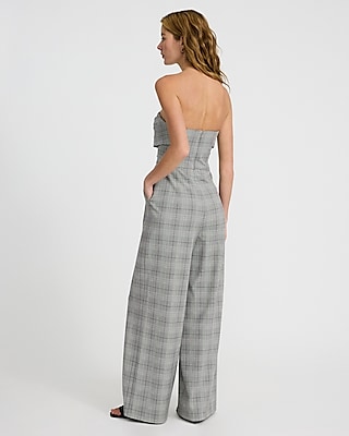 Plaid Strapless Wide Leg Jumpsuit