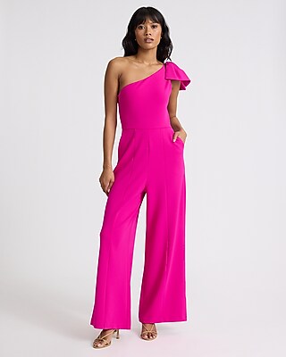 One Shoulder Sleeveless Bow Wide Leg Jumpsuit