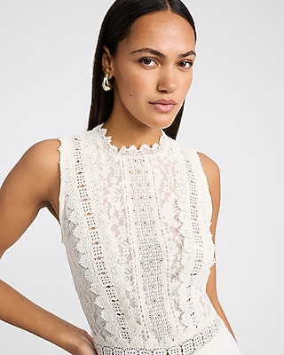 Lace Crew Neck Sleeveless Sheer Wide Leg Jumpsuit