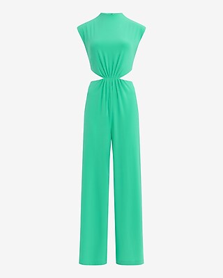 Mock Neck Cap Sleeve Cutout Wide Leg Jumpsuit
