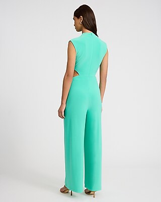 Mock Neck Cap Sleeve Cutout Wide Leg Jumpsuit