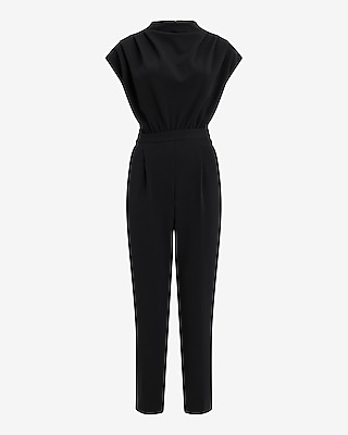 Draped Neck Cap Sleeve Straight Leg Jumpsuit