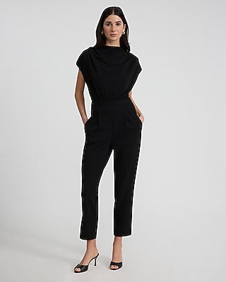 Draped Neck Cap Sleeve Straight Leg Jumpsuit