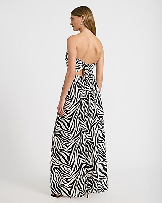 Satin Zebra Strapless Wide Leg Jumpsuit with Pockets
