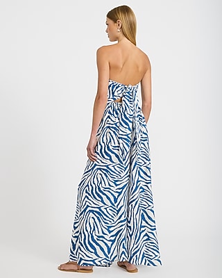 Satin Zebra Strapless Wide Leg Jumpsuit with Pockets - thumbnail 5