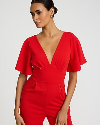 V-Neck Flutter Sleeve Low Back Wide Leg Jumpsuit - image 2