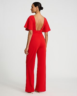 V-Neck Flutter Sleeve Low Back Wide Leg Jumpsuit - image 3