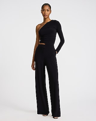 Color Bock Crew Neck Long Sleeve Cutout Jumpsuit | Express