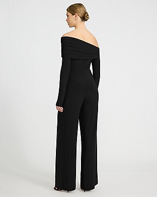 Off The Shoulder Long Sleeve Wide Leg Jumpsuit | Express