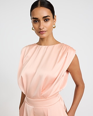 Satin Pleated Open Back Wide Leg Jumpsuit - image 2