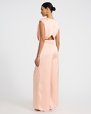Satin Pleated Open Back Wide Leg Jumpsuit - image 3