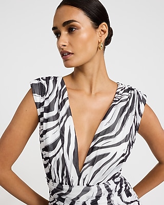 Mesh Zebra V-Neck Sleeveless Ruched Palazzo Jumpsuit - image 2