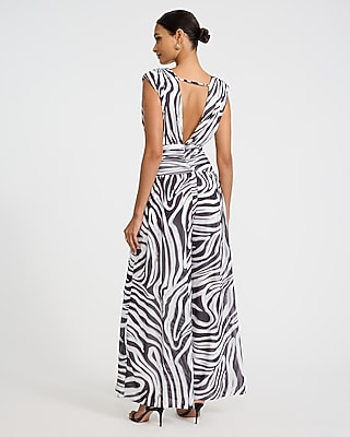 Mesh Zebra V-Neck Sleeveless Ruched Palazzo Jumpsuit - image 3