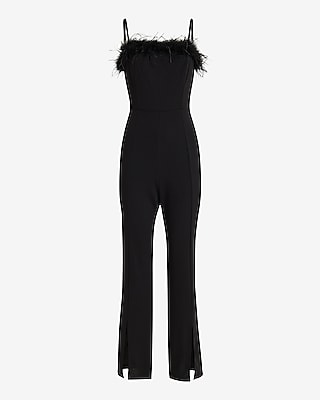 Feather Trim Sleeveless Jumpsuit