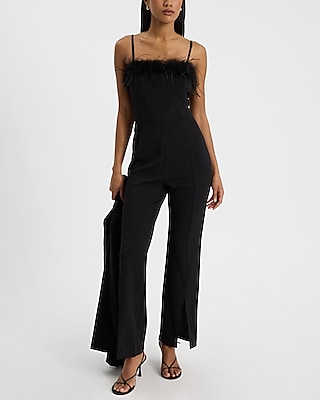 Feather Trim Sleeveless Jumpsuit