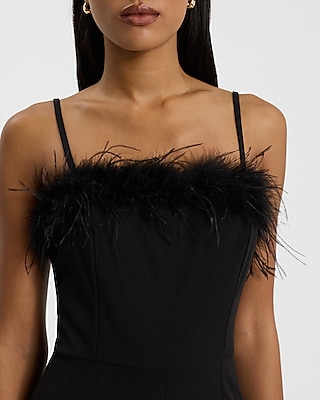 Feather Trim Sleeveless Jumpsuit