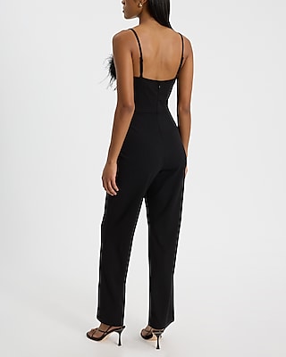 Feather Trim Sleeveless Jumpsuit