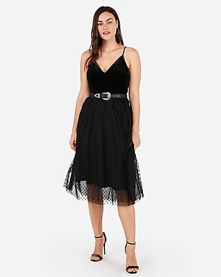 velvet bodice tulle midi dress