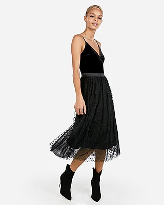 velvet bodice tulle midi dress