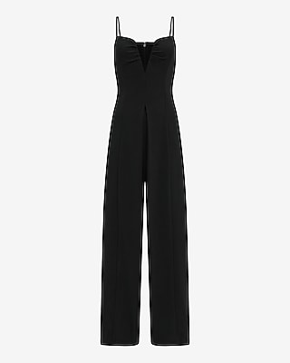 Crepe Deep V-Wire Pleated Wide Leg Jumpsuit with Pockets