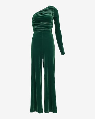 Velvet One Shoulder Ruched Cutout Jumpsuit