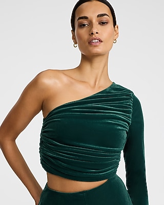 Velvet One Shoulder Ruched Cutout Jumpsuit