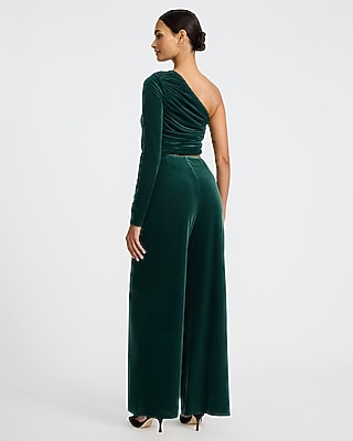 Velvet One Shoulder Ruched Cutout Jumpsuit