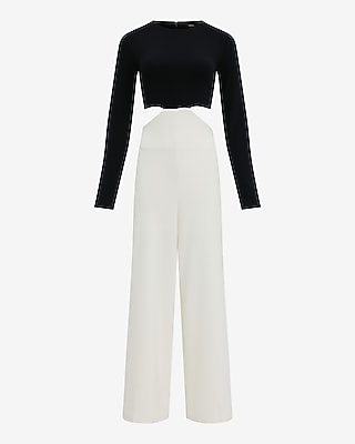 Color Block Crew Neck Long Sleeve Cutout Jumpsuit