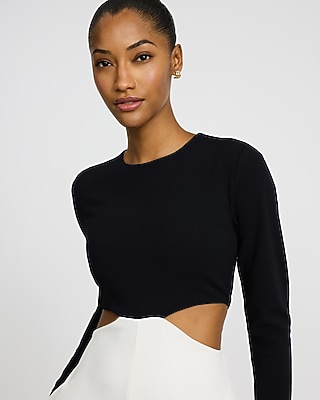 Color Bock Crew Neck Long Sleeve Cutout Jumpsuit