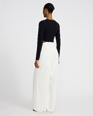 Color Bock Crew Neck Long Sleeve Cutout Jumpsuit