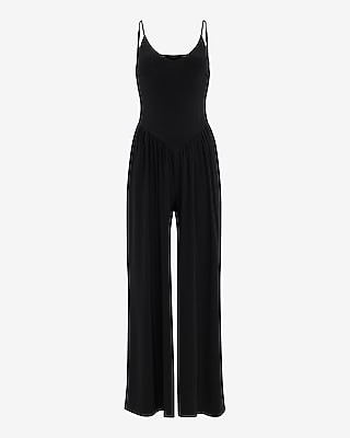 Knit V-Neck Sleeveless Drop Waist Jumpsuit with Pockets