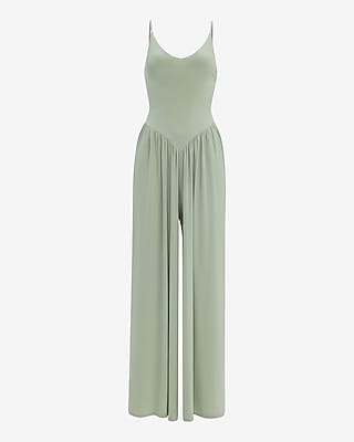 Knit V-Neck Sleeveless Drop Waist Jumpsuit with Pockets