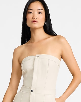 Faux Leather Strapless Jumpsuit with Pockets