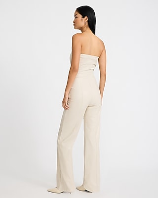 Faux Leather Strapless Jumpsuit with Pockets
