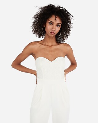 lace bodice strapless sweetheart jumpsuit