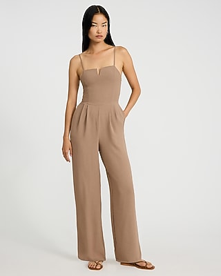 V-bar Sleeveless Smocked Back Wide Leg Jumpsuit | Express