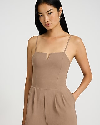 V-Bar Sleeveless Smocked Back Wide Leg Jumpsuit