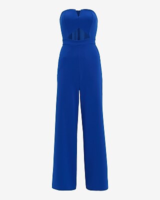 Strapless Cutout Wide Leg Jumpsuit with Pockets