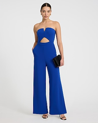 Strapless Cutout Wide Leg Jumpsuit with Pockets