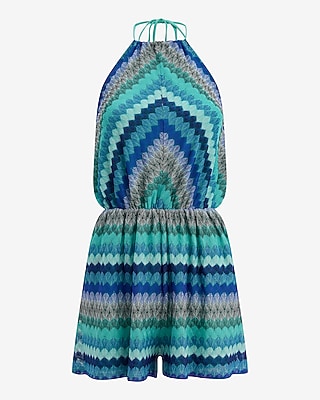 Chevron Crochet Tie Halter Romper with Pockets