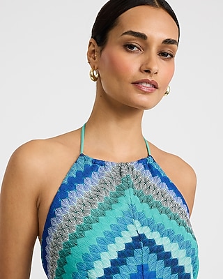 Chevron Crochet Tie Halter Romper with Pockets