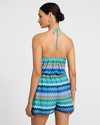 Chevron Crochet Tie Halter Romper with Pockets