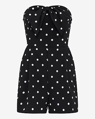 Polka Dot Crepe Strapless Bow Front Romper with Pockets - image 5