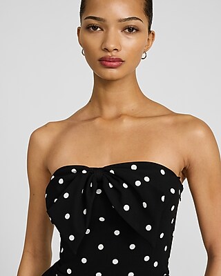 Polka Dot Crepe Strapless Bow Front Romper with Pockets - image 2