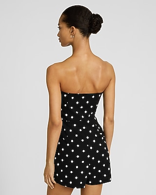 Polka Dot Crepe Strapless Bow Front Romper with Pockets - image 3