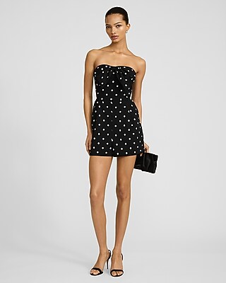 Polka Dot Crepe Strapless Bow Front Romper with Pockets - image 4