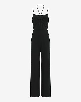Tie Halter Strappy Cutout Wide Leg Jumpsuit