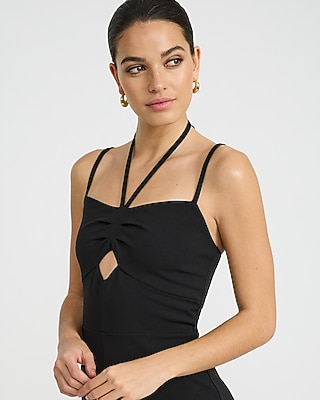 Tie Halter Strappy Cutout Wide Leg Jumpsuit