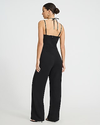 Tie Halter Strappy Cutout Wide Leg Jumpsuit