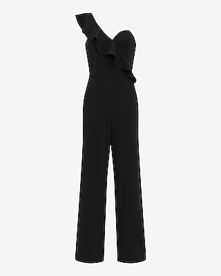 One Shoulder Ruffle Wide Leg Jumpsuit